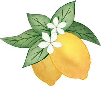 Lemon with leaves and flowers